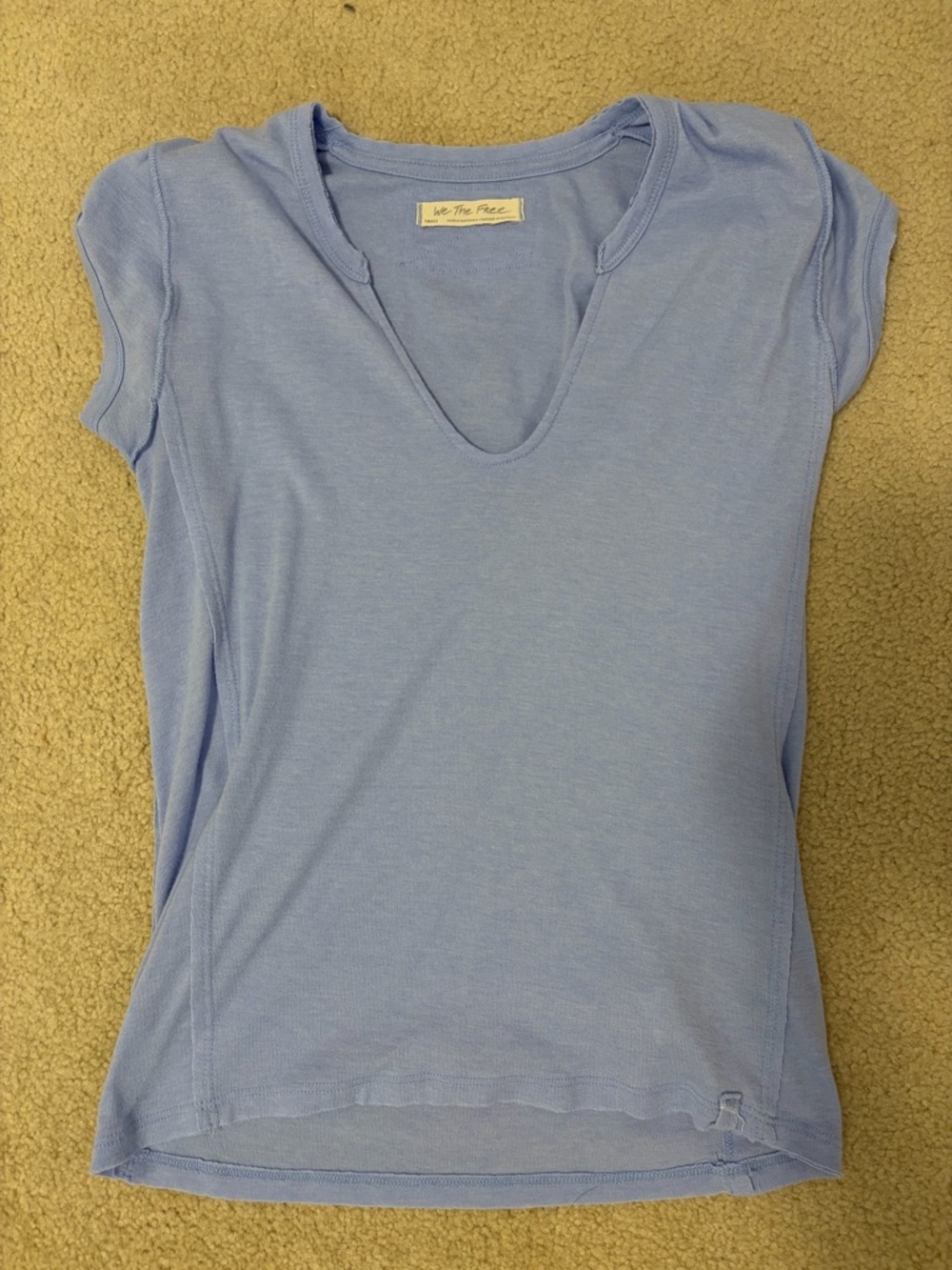Free People We The Free Light Blue V-Neck Women's Top